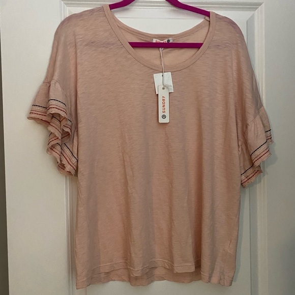 NWT Sundry by Anthropologie Women’s Slub Wide Neck Oversized Pink T-Shirt S-L - Picture 3 of 6